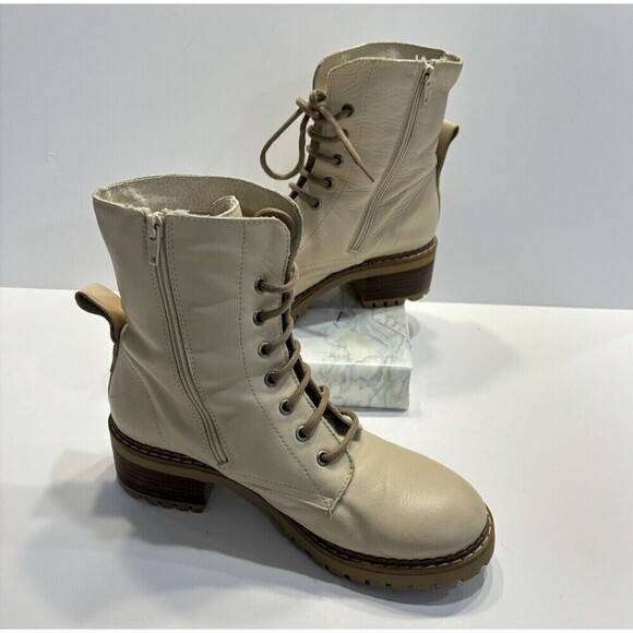 Bertuchi Combat Boots Womens Soft Leather Beige Zip Up Traction Heel Sz 9 - Picture 3 of 15